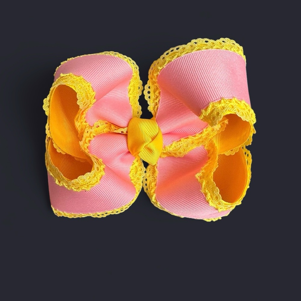 Pink and Yellow smocked bow